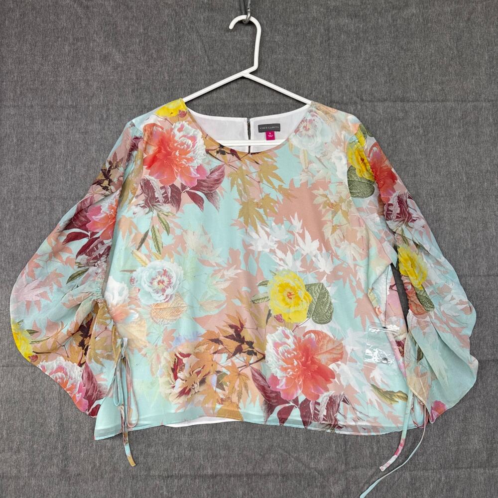 VINCE CAMUTO Vibrant Watercolor Flowers Blouse Size XL